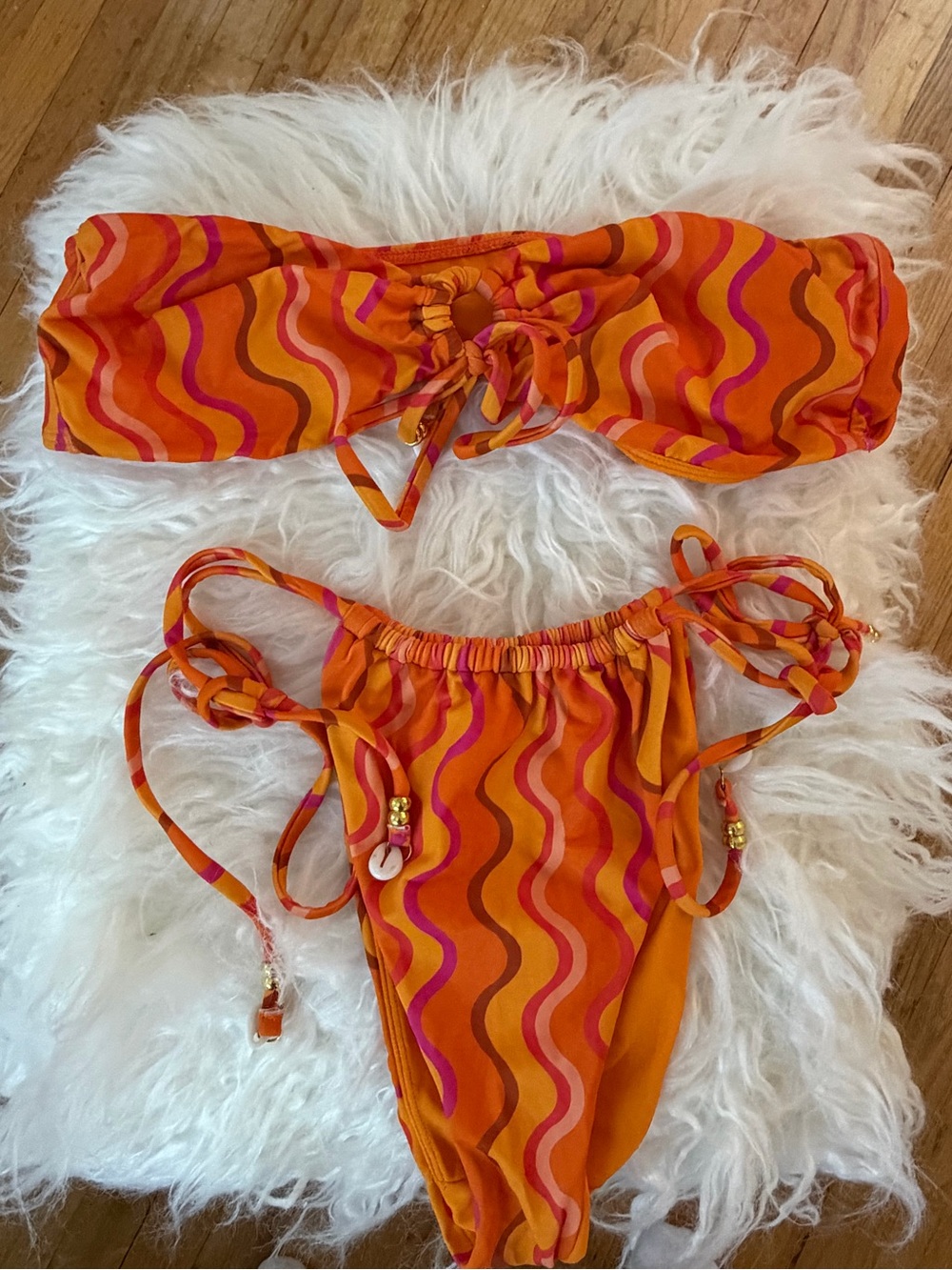 Orange & Pink Wavy Print Bikini Two-Piece